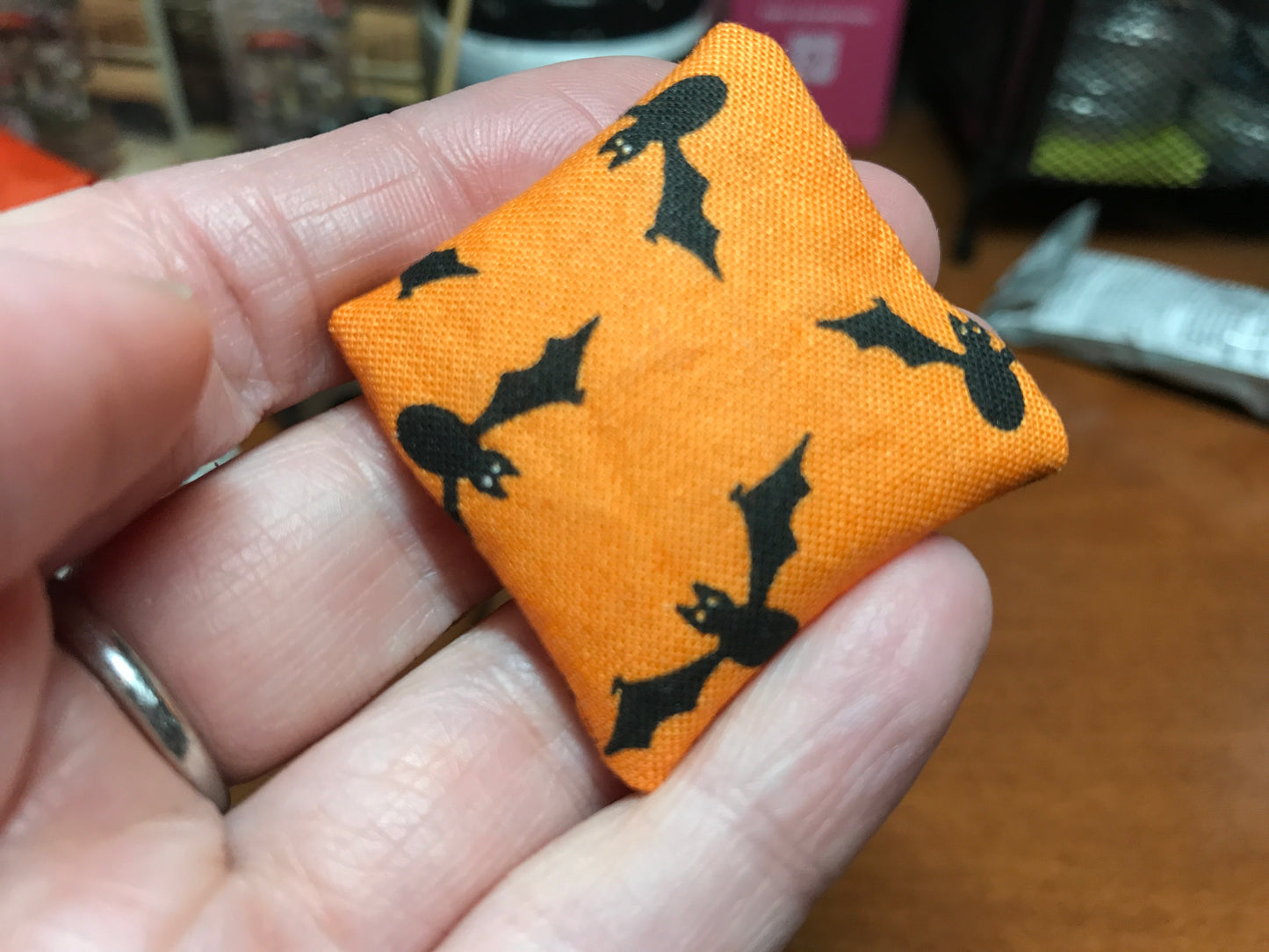 Black Bats on Orange Halloween Pillow - 1:12 Scale