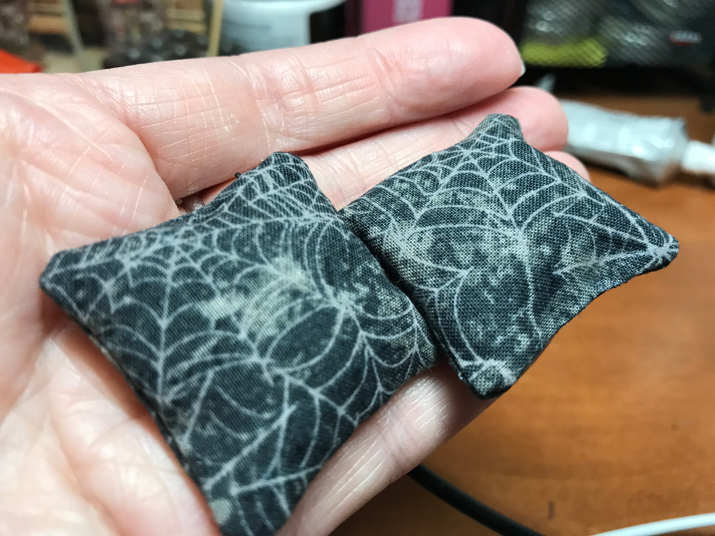 Grey Cobwebs on Black Halloween Pillow - 1:12 Scale