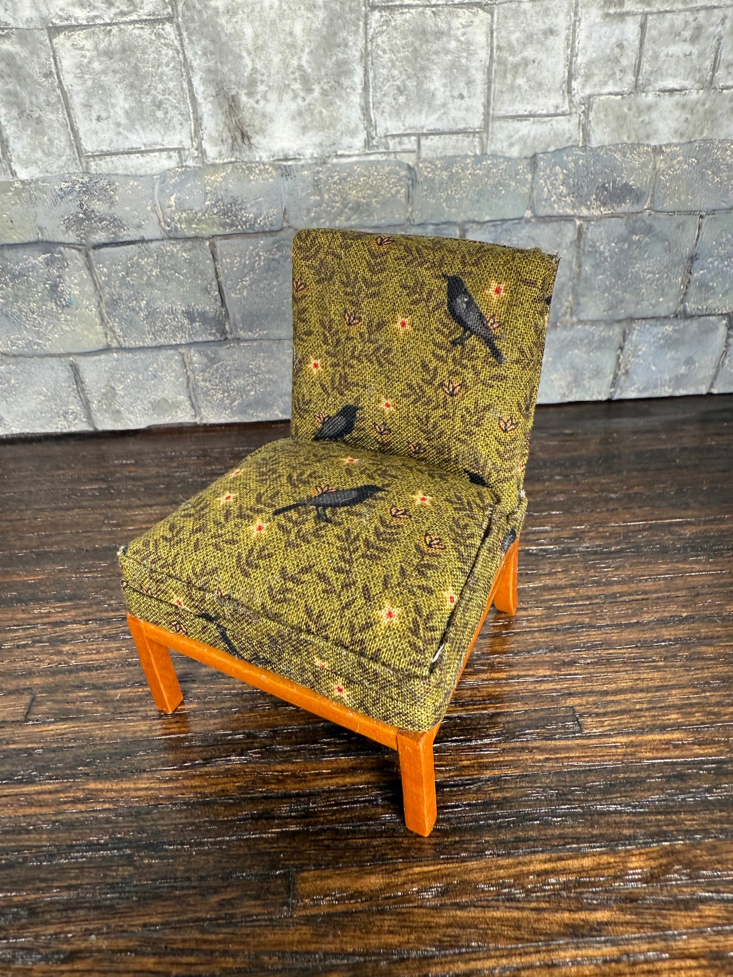 Edgar Allan Poe Inspired Green Raven Mid-Century Modern Chair - Dollhouse Miniature 1:12 Scale