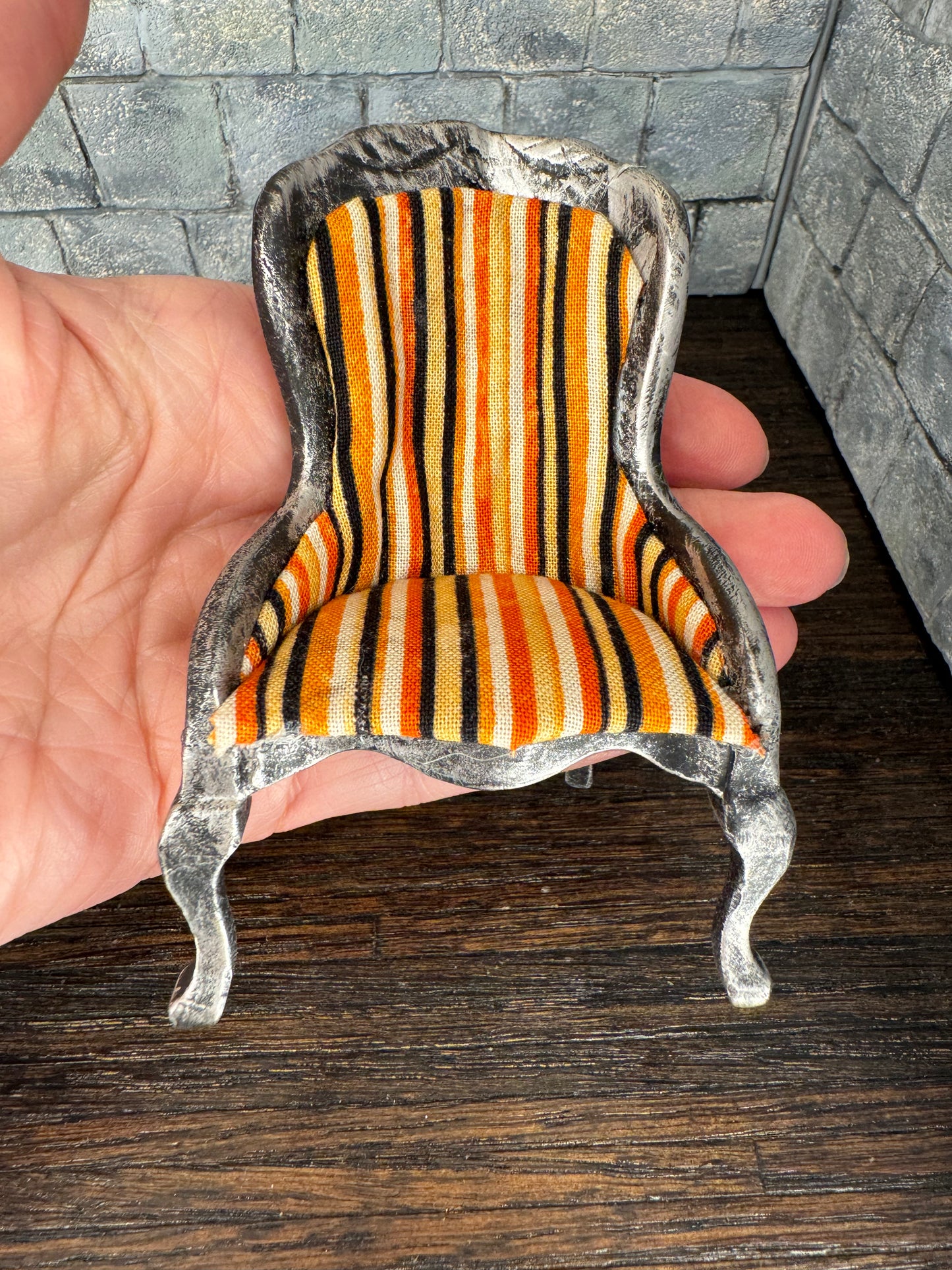 Gothic Orange/Black/White Striped Ladies Chair - Dollhouse Miniature 1:12 Scale
