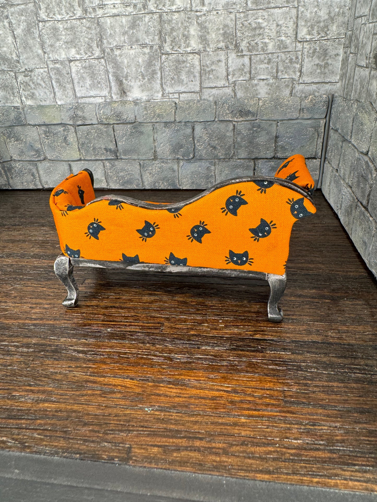 Vintage Black Cats on Orange Fainting Couch - 1:12 Scale