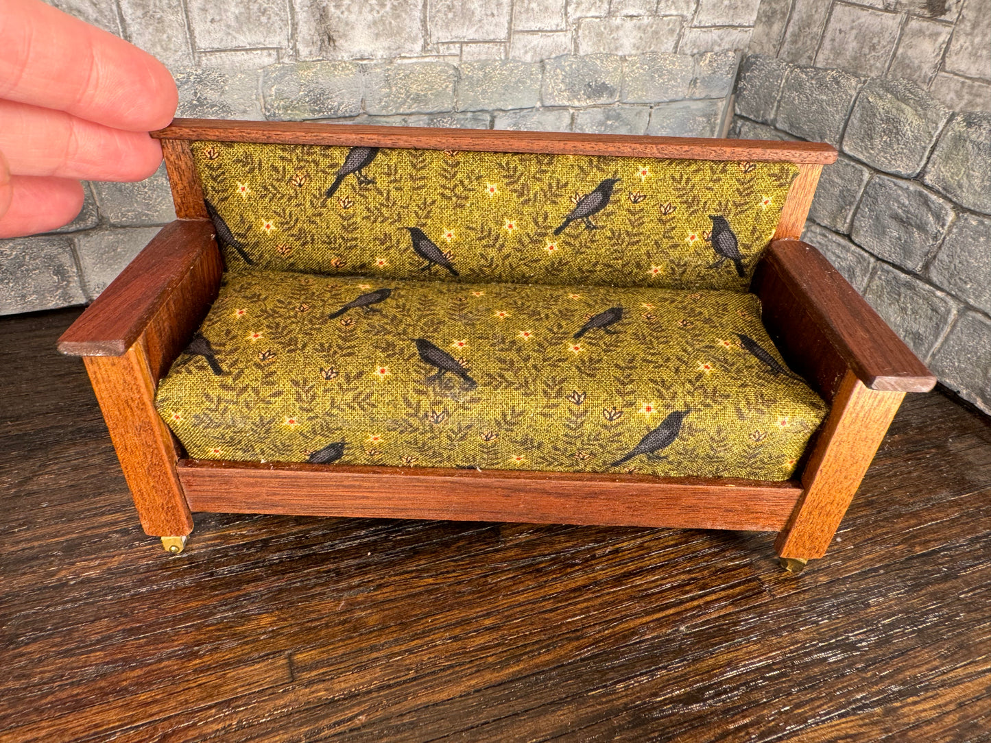 Edgar Allan Poe Green with Ravens Inspired Couch OOAK - 1:12 Scale