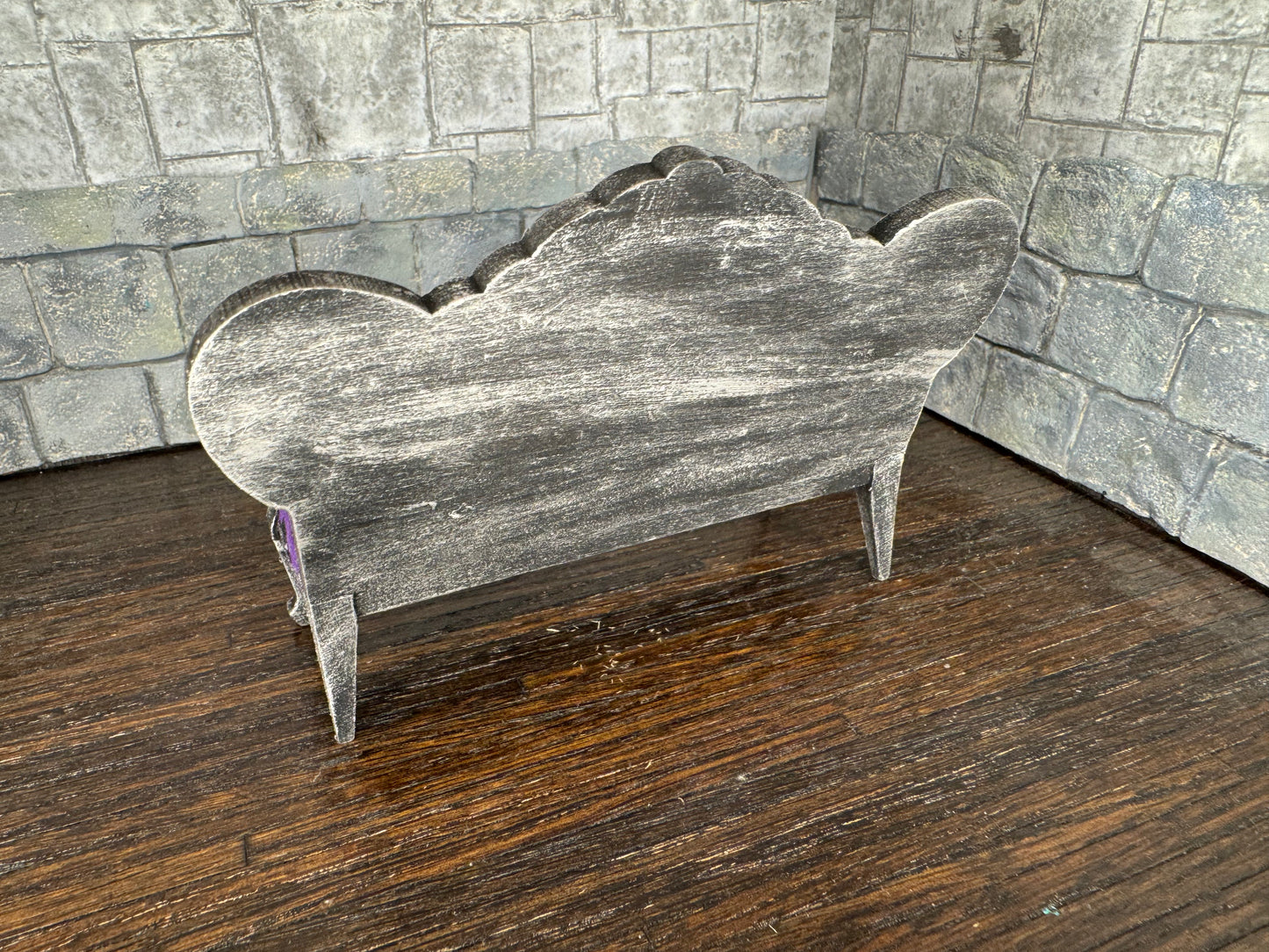 Black Cats on Purple w Silver Distressed Circle Back Couch - 1:12 Scale