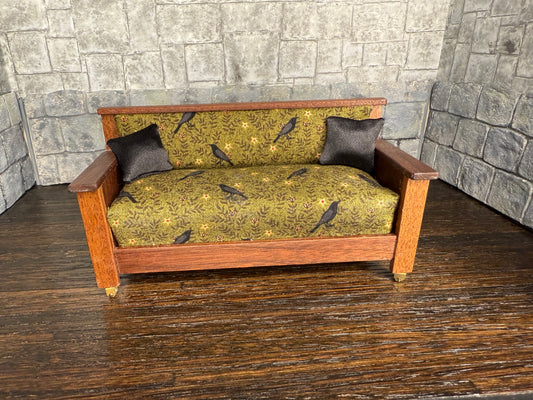 Edgar Allan Poe Green with Ravens Inspired Couch OOAK - 1:12 Scale