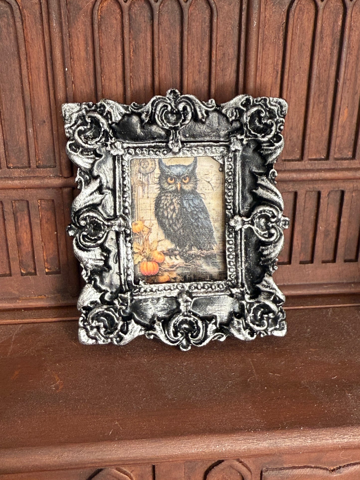 Black Owl on Branch Framed Printed Art - 1:12 Scale