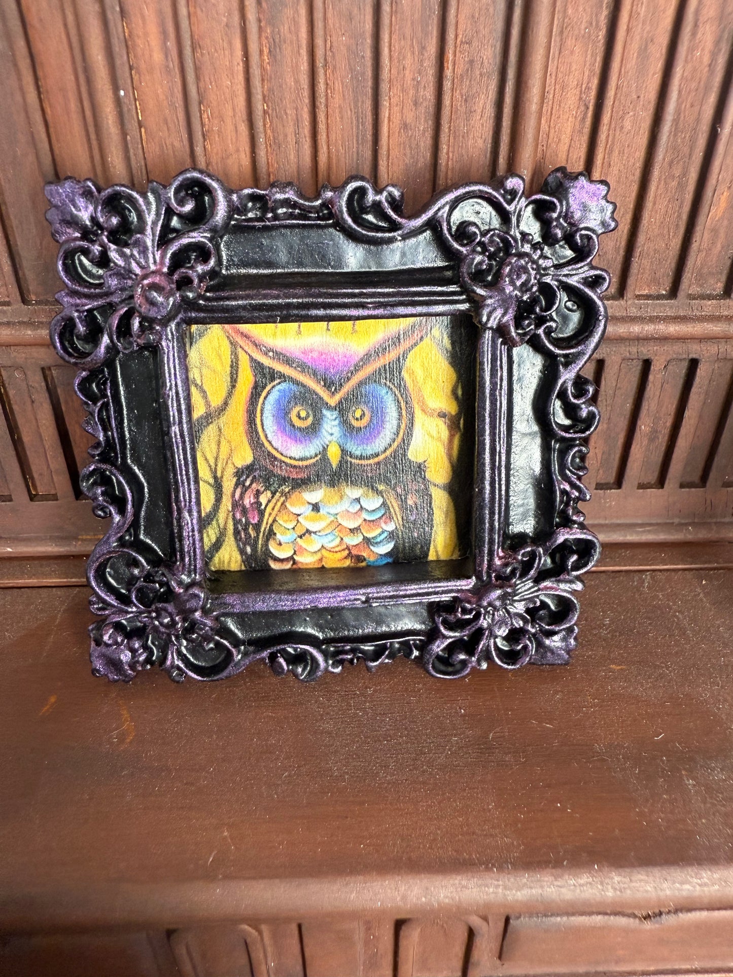 Purple Owl Framed Printed Art - 1:12 Scale