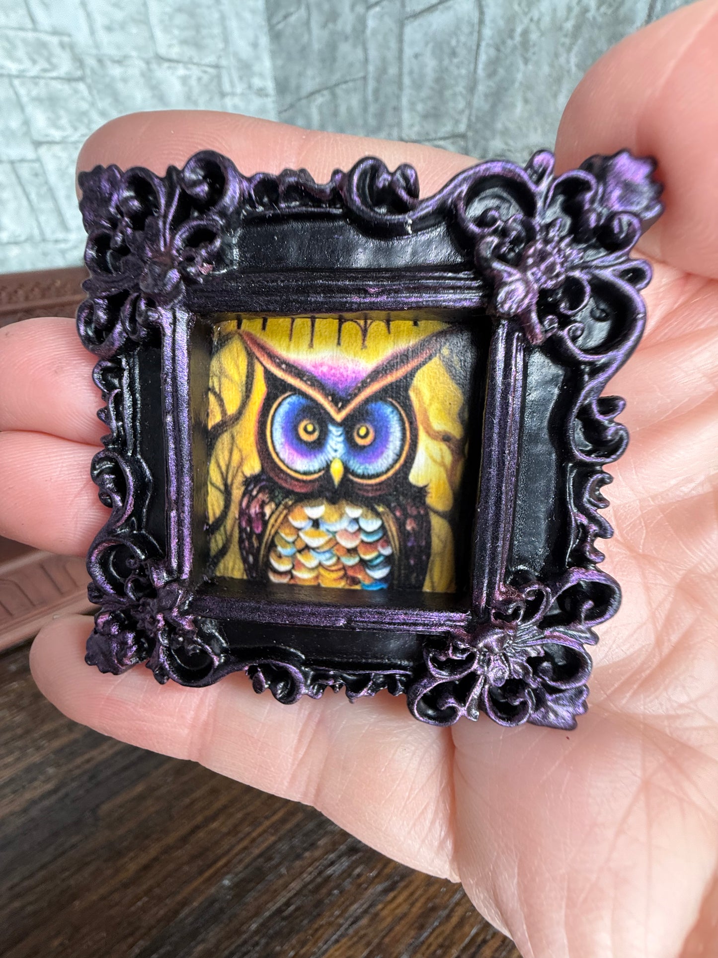 Purple Owl Framed Printed Art - 1:12 Scale