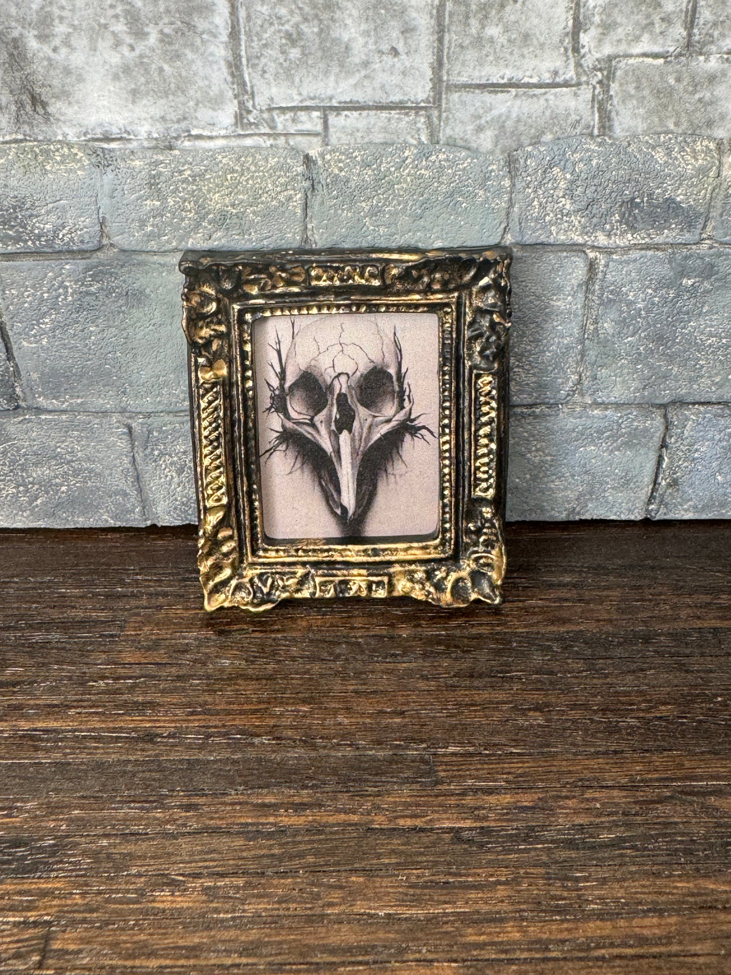 Raven/Crow/Bird Skull Framed Printed Art - 1:12 Scale