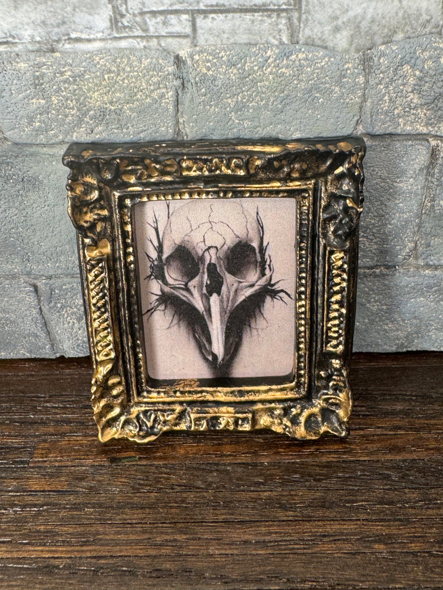 Raven/Crow/Bird Skull Framed Printed Art - 1:12 Scale