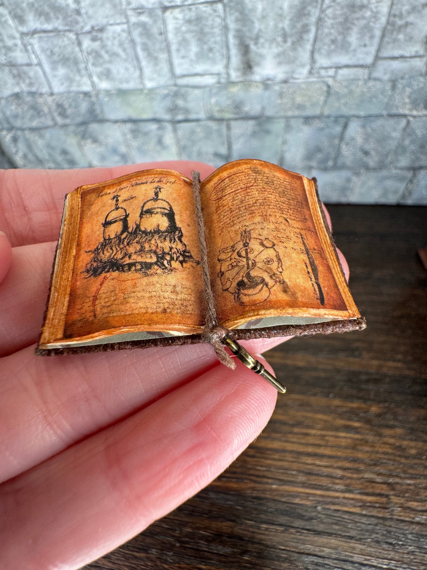 Ancient Spell Book w Two Cauldrons over Fire Open Book - 1:12 Scale