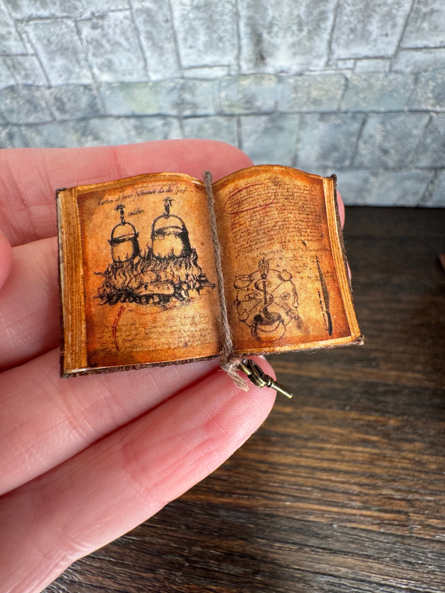 Ancient Spell Book w Two Cauldrons over Fire Open Book - 1:12 Scale