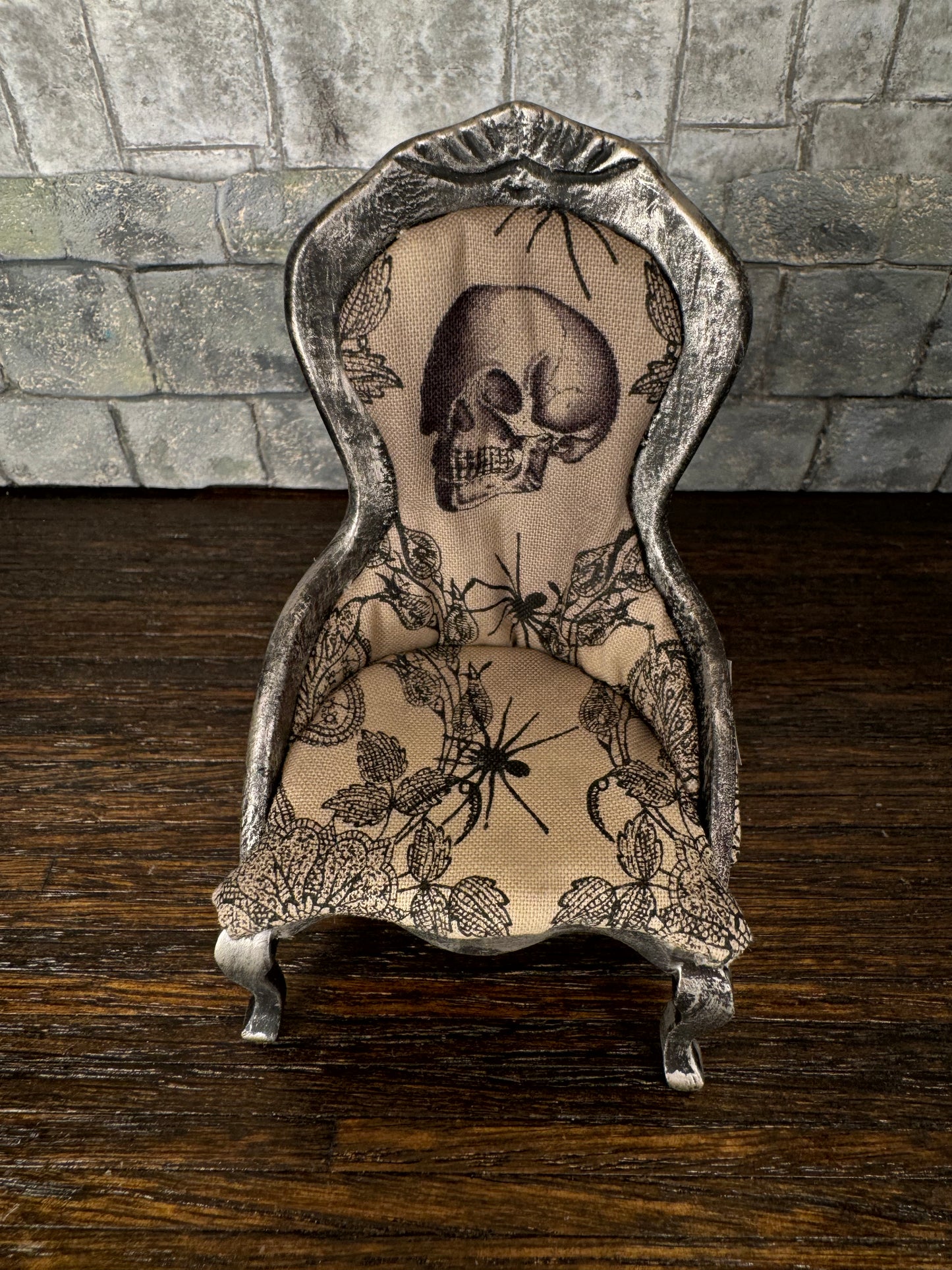 Gothic Spooky Skull and Spider Ladies Chair - Dollhouse Miniature 1:12 Scale