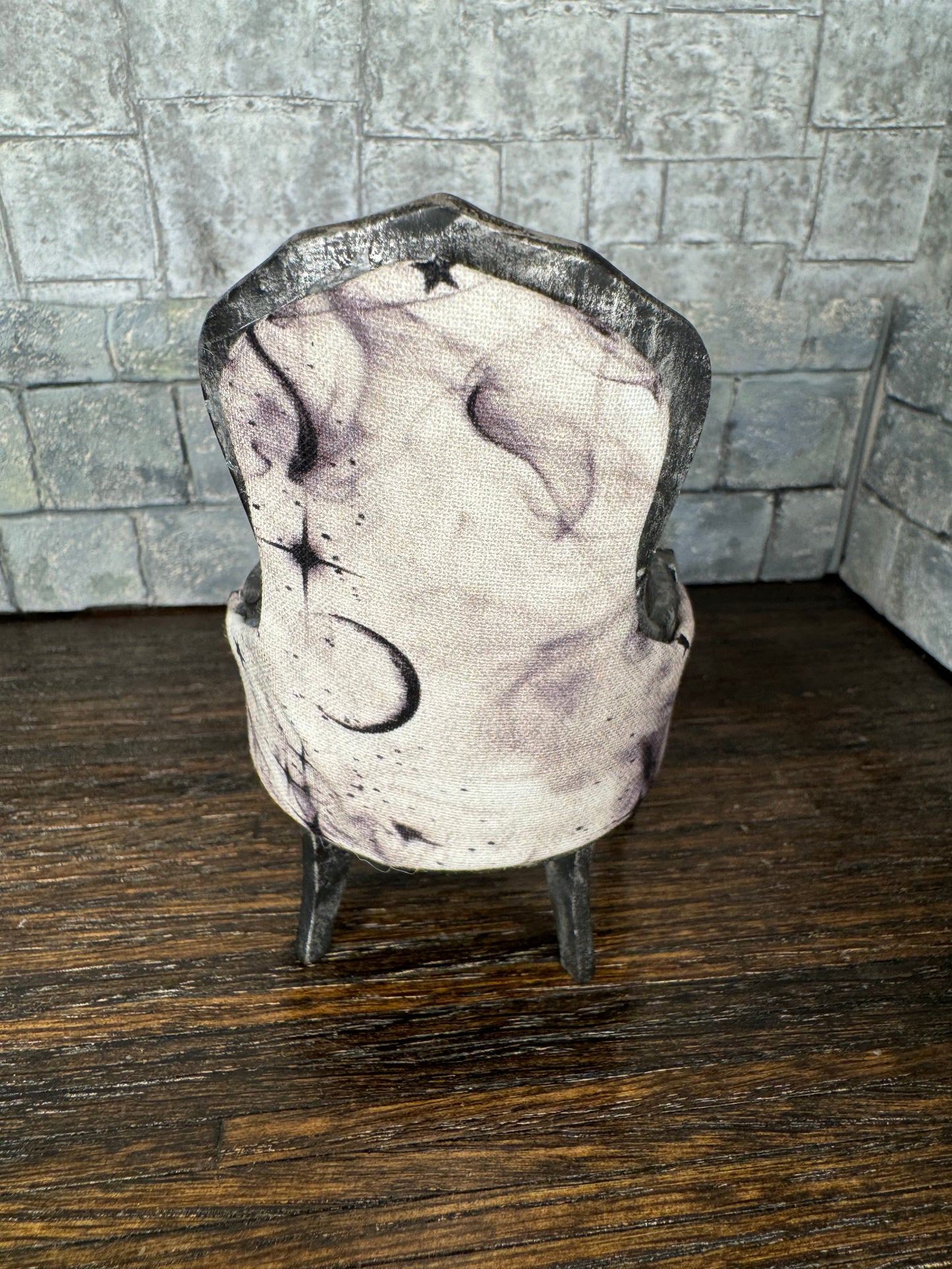 Mystic Smoke Swirls, Moon, and Stars Gentleman’s Chair in White, Gray, Black - Dollhouse Miniature 1:12 Scale