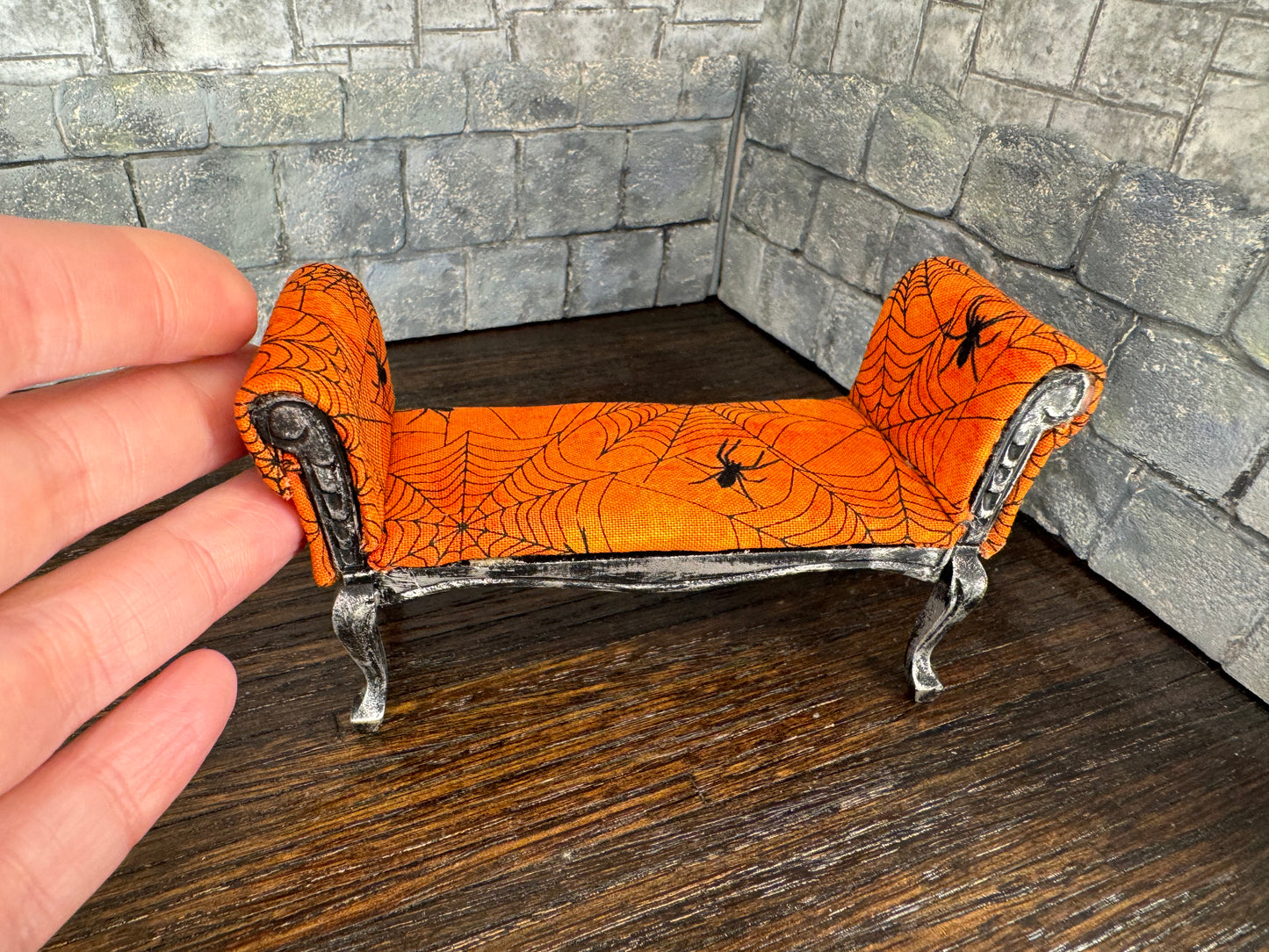 Cobwebs and Spiders on Orange Bench - 1:12 Scale