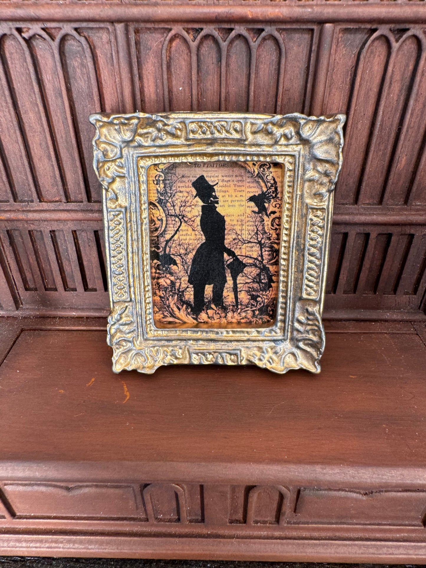 Silhouette Skeleton with Umbrella and Ravens Framed Printed Art - 1:12 Scale