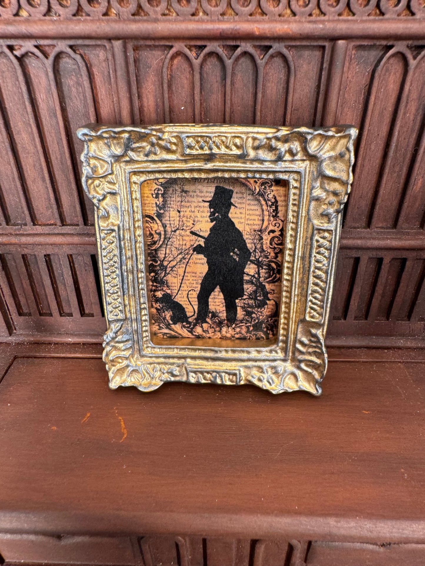 Silhouette Skeleton with Rat on a Leash Framed Printed Art - 1:12 Scale