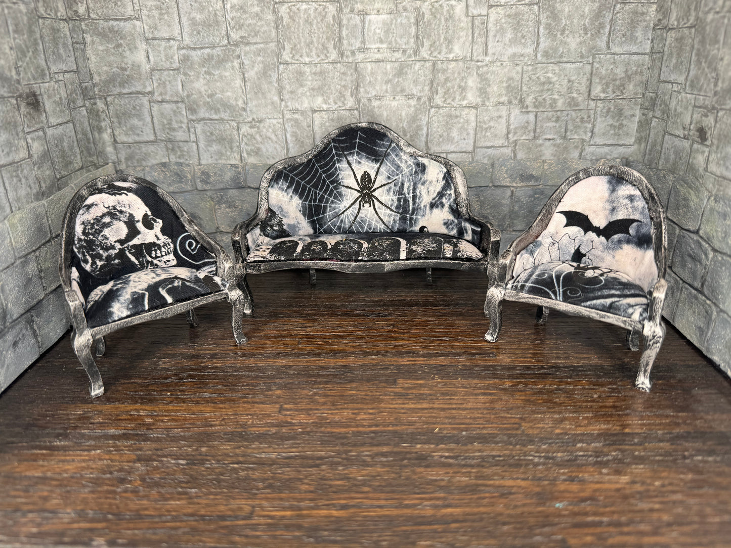 Horror/Gothic Inspired 3-Piece Couch and two Chairs - 1:12 Scale