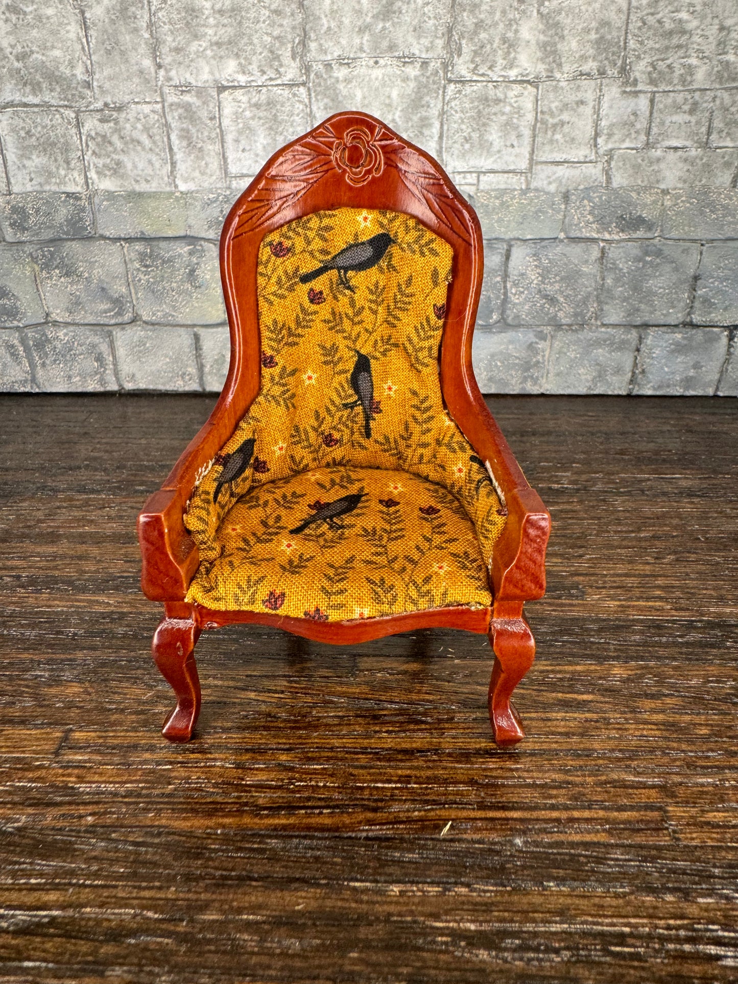 Edgar Allan Poe Inspired Yellow Raven Gentleman’s Chair - Dollhouse Miniature 1:12 Scale