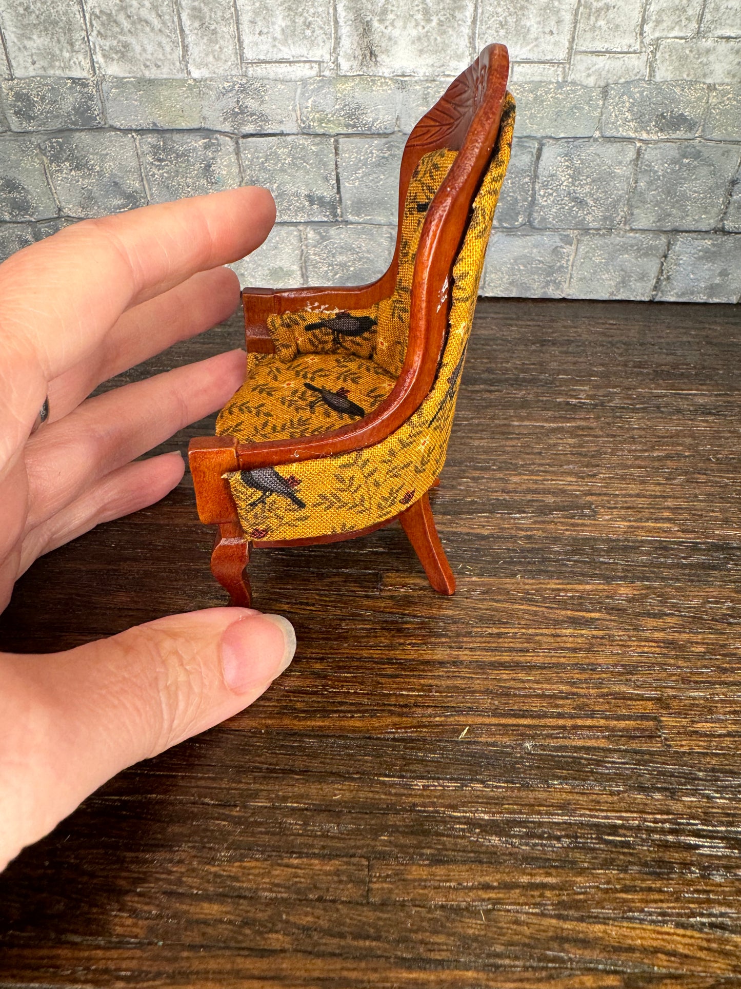 Edgar Allan Poe Inspired Yellow Raven Gentleman’s Chair - Dollhouse Miniature 1:12 Scale