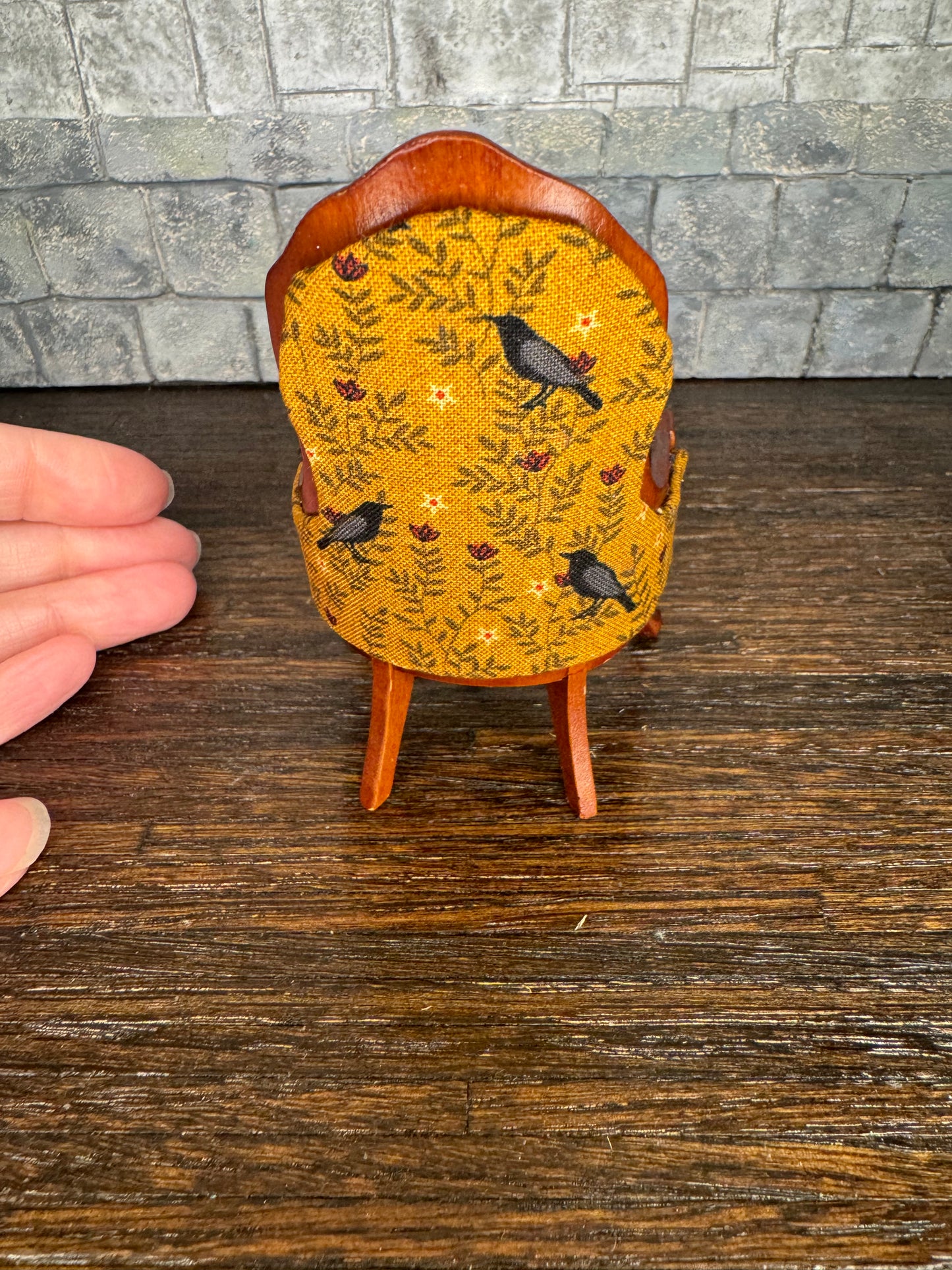 Edgar Allan Poe Inspired Yellow Raven Gentleman’s Chair - Dollhouse Miniature 1:12 Scale