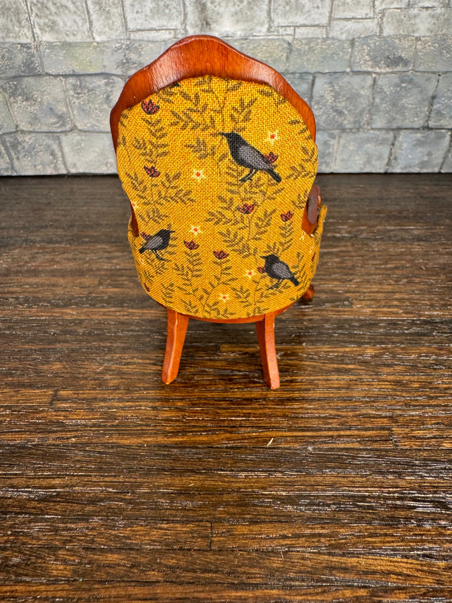 Edgar Allan Poe Inspired Yellow Raven Gentleman’s Chair - Dollhouse Miniature 1:12 Scale